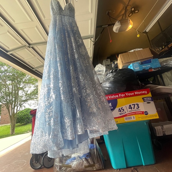 light blue with silver design prom dress, worn only once with no alterations ! - Picture 5 of 7
